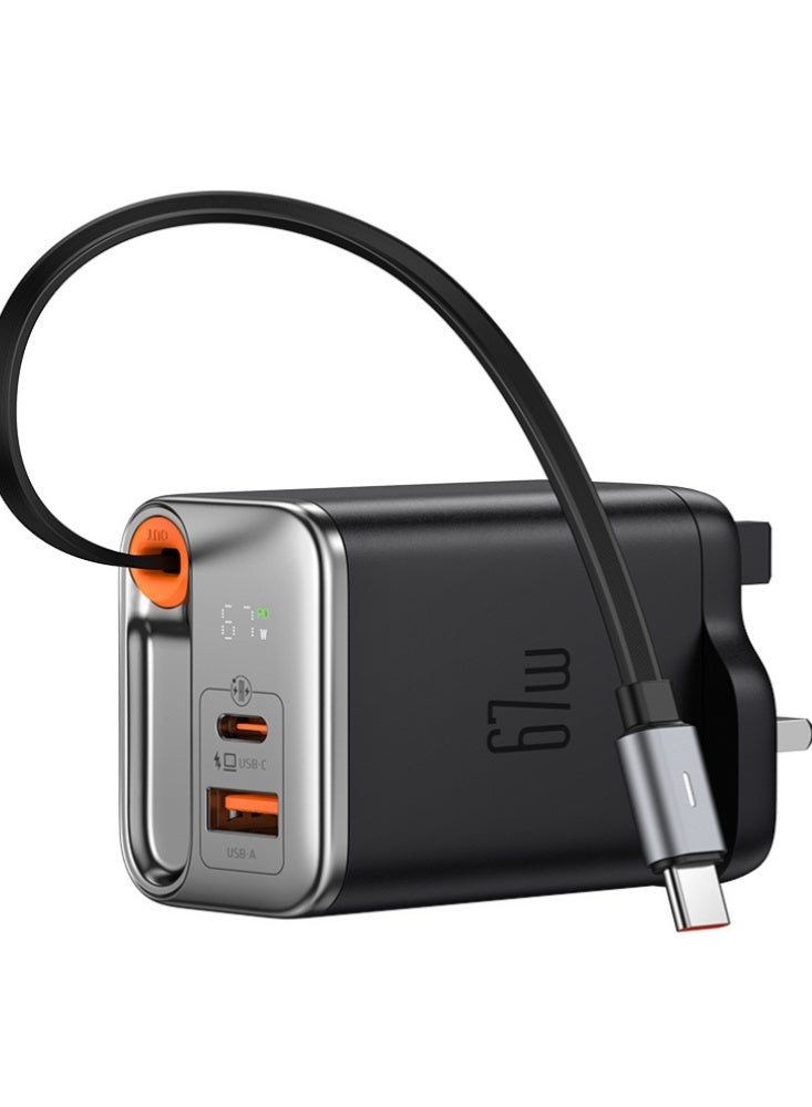 مكدودو شاحن Mcdodo CH-4090 بقدرة 67 واط GaN قابس بريطاني (UK) بمنفذ USB-C + USB-A مع شاشة رقمية وكابل USB-C مدمج قابل للسحب بطول 65 سم لون أسود - Image 2