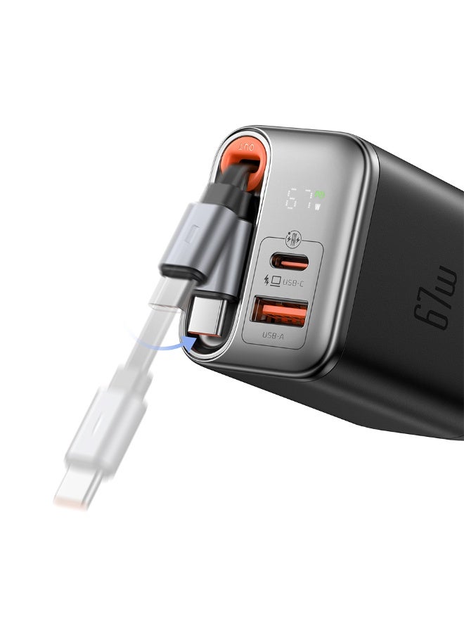 مكدودو شاحن Mcdodo CH-4090 بقدرة 67 واط GaN قابس بريطاني (UK) بمنفذ USB-C + USB-A مع شاشة رقمية وكابل USB-C مدمج قابل للسحب بطول 65 سم لون أسود - Image 4