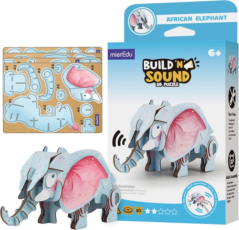 MierEdu Single & bulk storage compatible mierEdu - Soundwunder 3D Puzzle African Elephant - Interactive Learning Toy with Sound for Children from 6 - Puzzle with Sound Module, Promotes Fine Motor Skills & Logical Thinking Global simple assemble options - Image 1