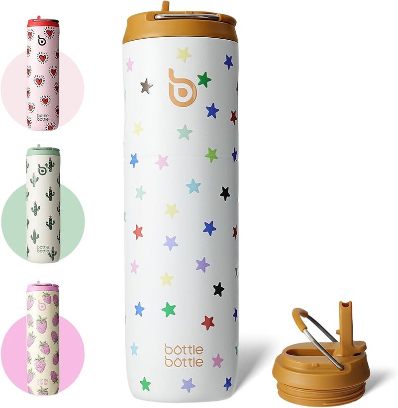 BOTTLE BOTTLE Insulated Water Bottle 24oz with Straw Lid and Handle for Sports Travel Gym Stainless Steel Water Bottles Double-Wall Vacuum Metal Leak Proof BPA-Free (Stellar Pop) - Image 1