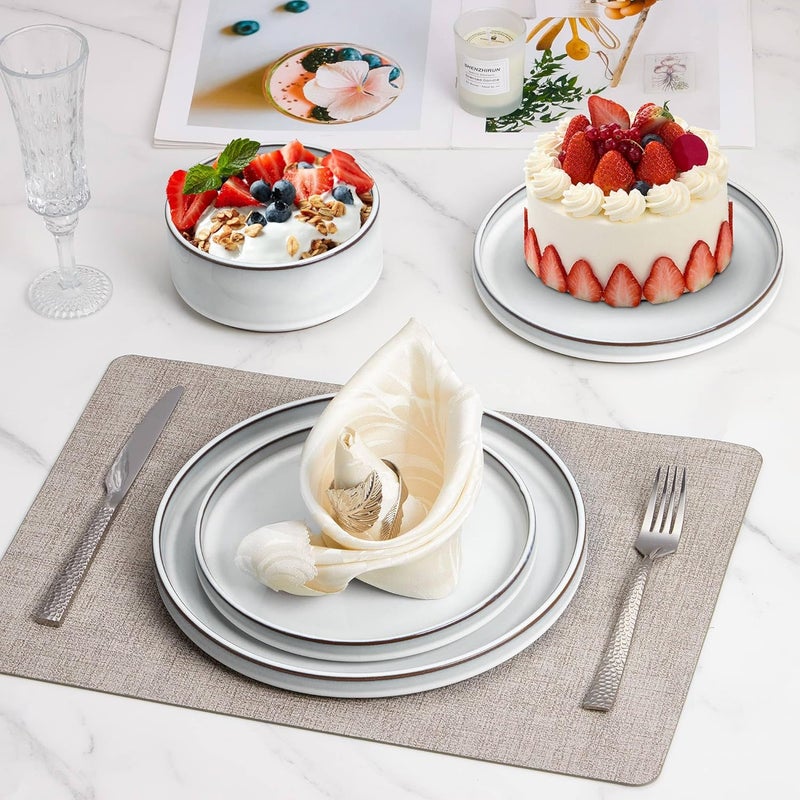 LIANYU Plates and Bowls Dinnerware Sets for 8 24 Piece Stoneware Tableware Dishes Set Includes Dinner Dessert Plate Cereal Bowl Rustic Terracotta Underside Dishwasher  Microwave Safe Lucent White - Image 5