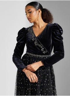 Montania Floral Applique Wrap Dress  - Image 3
