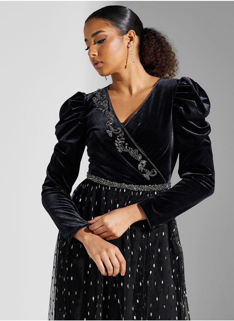 Montania Floral Applique Wrap Dress  - Image 3