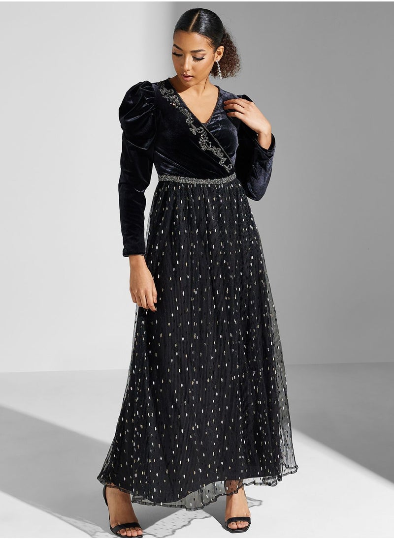 Montania Floral Applique Wrap Dress  - Image 4