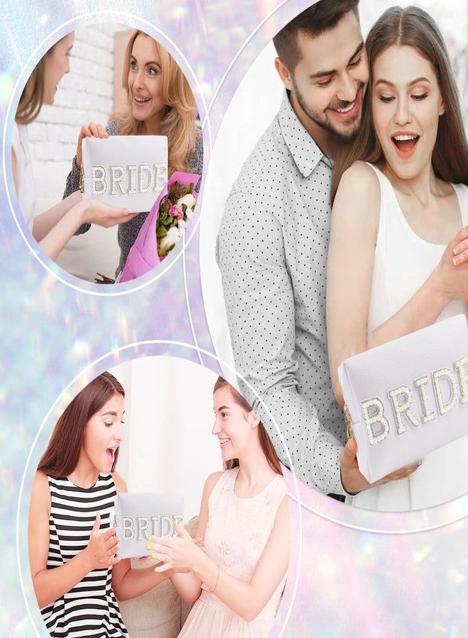 MAYCREATE® Bride Makeup Pouch Toiletry Bag Fashion Pearl Rhinestone BRIDE Zipper Pouch PU Organizer Bag Utility Bridesmaid Gift Bag Wedding Token Gift Bag, 20.5x8x12.5cm - Image 5