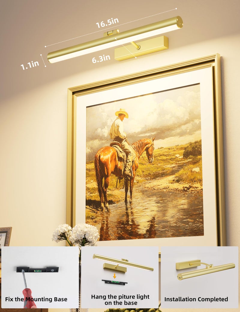 VOLISUN 16 inch Picture Lights for Wall, Rechargable Picture Light Battery Operated, 3 Color Temperatures Cordless Picture Light with Remote, Art Light for Paintings, Gallery, Portrait, 1 Pack (Gold) - Image 5