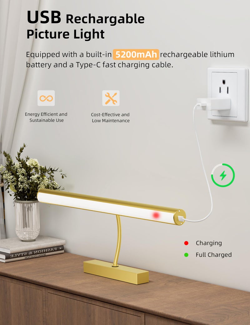 VOLISUN 16 inch Picture Lights for Wall, Rechargable Picture Light Battery Operated, 3 Color Temperatures Cordless Picture Light with Remote, Art Light for Paintings, Gallery, Portrait, 1 Pack (Gold) - Image 4