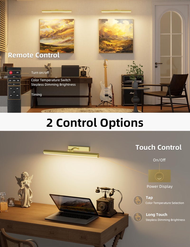 VOLISUN 16 inch Picture Lights for Wall, Rechargable Picture Light Battery Operated, 3 Color Temperatures Cordless Picture Light with Remote, Art Light for Paintings, Gallery, Portrait, 1 Pack (Gold) - Image 3