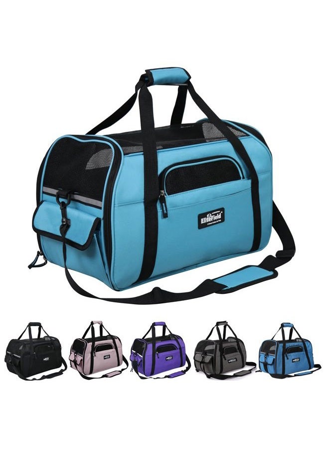 Soft Sided Pet Carrier (3 Year Warranty, Airline Approved), Multiple Sizes and Colors Available (Medium: 17.0" L x 9.0" W x 12.0" H, Sky Blue)