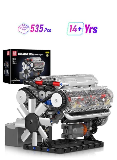 10088 Educational V8 Engine Model Building Block Toy Kit - 535 Pcs to Build Your Own Mini Engine That Works - DIY STEM Project for Boys/Girls, Hobby Building Blocks Kit for Adults