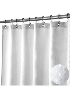 Oasisgalore Shower Curtain for Bathroom Waffle Weave, Water Repellent, Heavy Duty, with 12 Hooks (White)  - Image 1