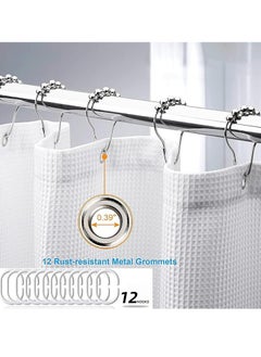 Oasisgalore Shower Curtain for Bathroom Waffle Weave, Water Repellent, Heavy Duty, with 12 Hooks (White)  - Image 2