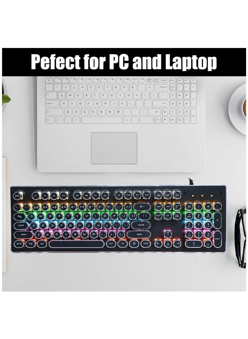 T-WOLF - 104 Key Wired Keyboard Mouse Combo Cool Rainbow Color Backlight Retro Punk Style Suspended Keycaps For Office Pc Gaming - Image 1