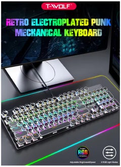 T-WOLF 104 Key Wired Keyboard Mouse Combo Cool Rainbow Color Backlight Retro Punk Style Suspended Keycaps For Office Pc Gaming  - Image 5