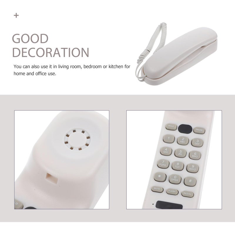 Compact White Wall Mounted Corded Landline Phone For Home Office Bathroom Use - Image 4