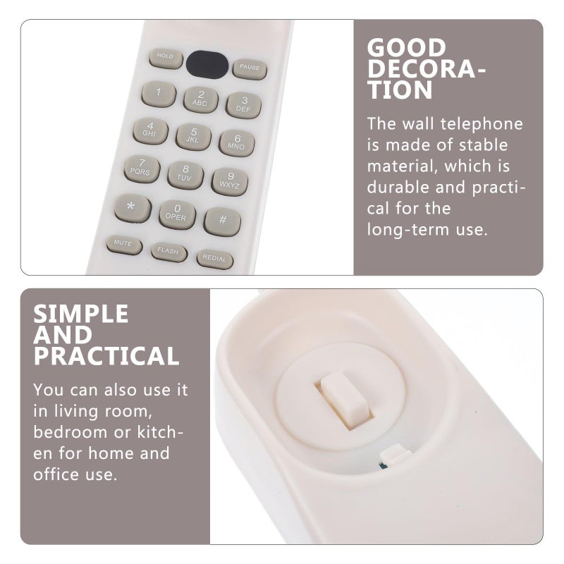 Compact White Wall Mounted Corded Landline Phone For Home Office Bathroom Use - Image 5