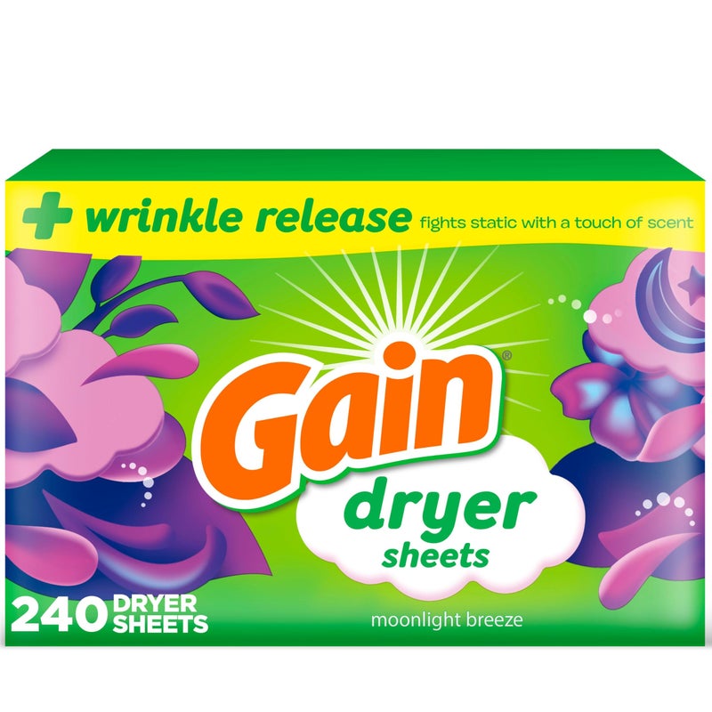 Gain Moonlight Breeze Anti Static Dryer Sheet For Laundry Wrinkle Care 240 Count