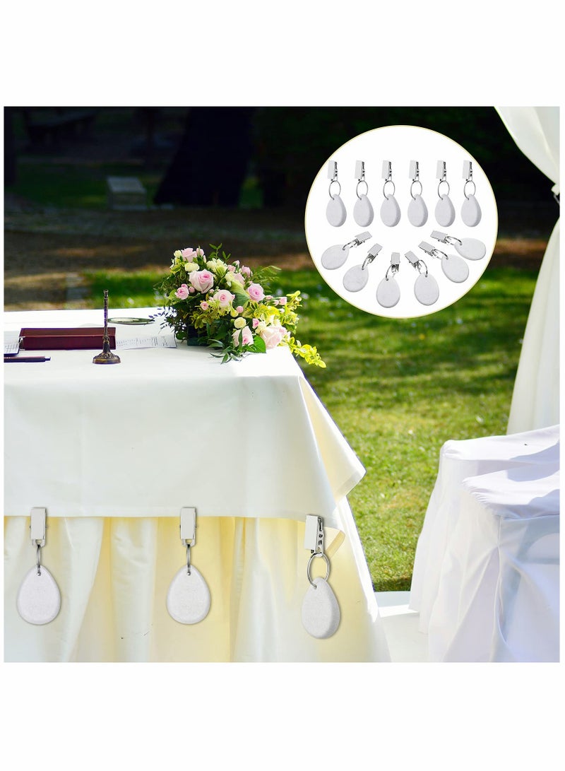 Zikra 12 Pieces Teardrop Shape Tablecloth Weights with Metal Clips - White Stone Table Cover Hangers for Family Dinners, Outdoor Picnics, and Table Decoration. - Image 4