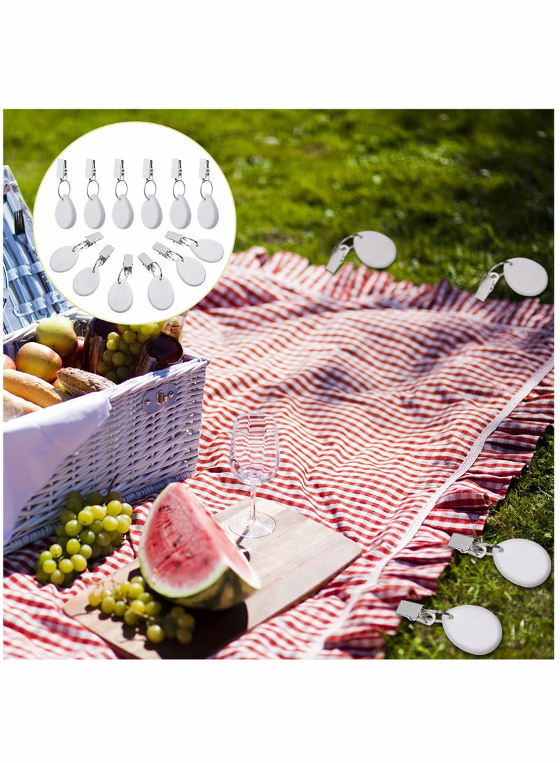 Zikra 12 Pieces Teardrop Shape Tablecloth Weights with Metal Clips - White Stone Table Cover Hangers for Family Dinners, Outdoor Picnics, and Table Decoration. - Image 5