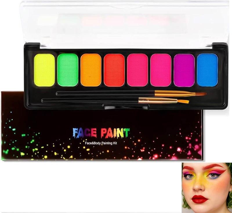 8 Colors Neon face paint UV glow in the dark face paint palette quickdry and easy to remove vibrant body and eyeliner colours for parties and festivals