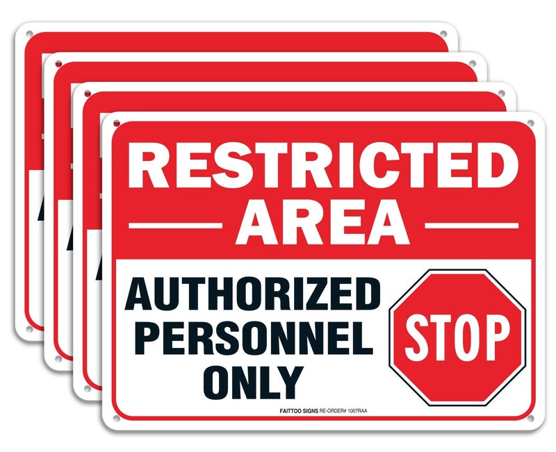 Faittoo (4 pack) Restricted Area Sign Authorized Personnel Only, Do Not Enter Sign, 10 x 7 Inches .40 Rust Free Aluminum, UV Protected, Weather Resistant, Waterproof, Durable Ink，Easy To Mount - Image 1