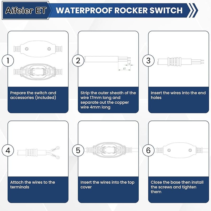 Aifeier ET 1PCS Outdoor Dustproof Rocker Switch, 3A 250V ON/Off Waterproof IP65 Lamp Cord Cable Inline on Appliance Control Rocker Switch for Appliance or Bedroom Table Lamp Desk LED Light, Black - Image 5