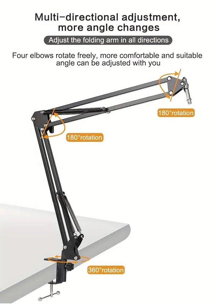 Arabest - NB35Microphone Stand Kit, Desktop Mic Clip Holder Adjustable Folding Portable Microphone Cantilever Stand - Image 1