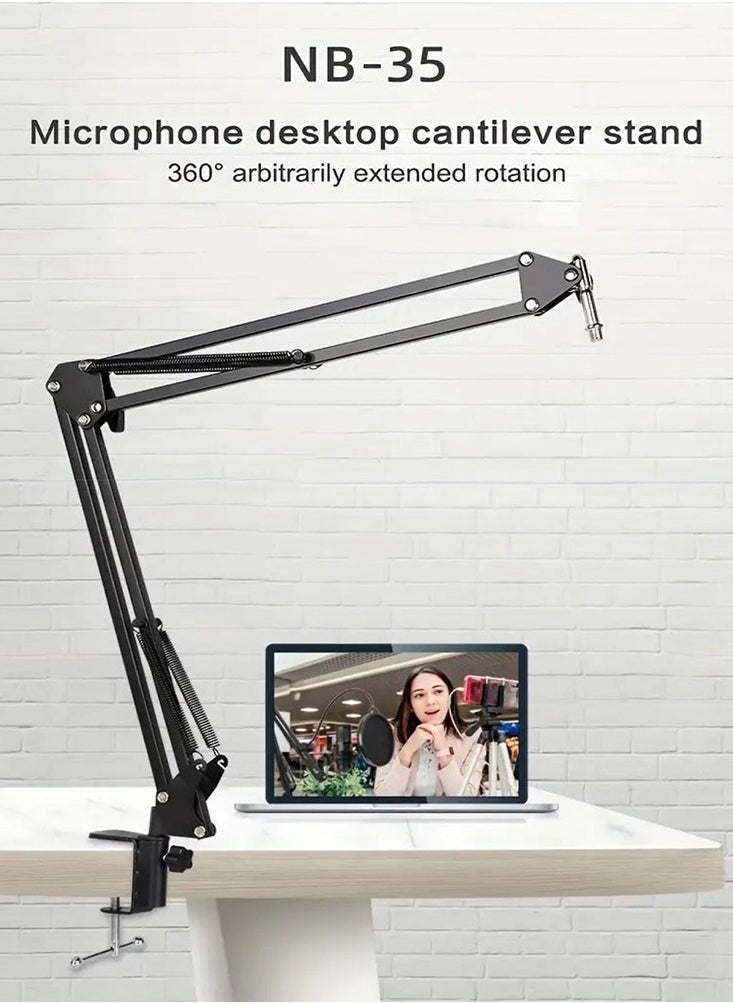 Arabest - NB35Microphone Stand Kit, Desktop Mic Clip Holder Adjustable Folding Portable Microphone Cantilever Stand - Image 1