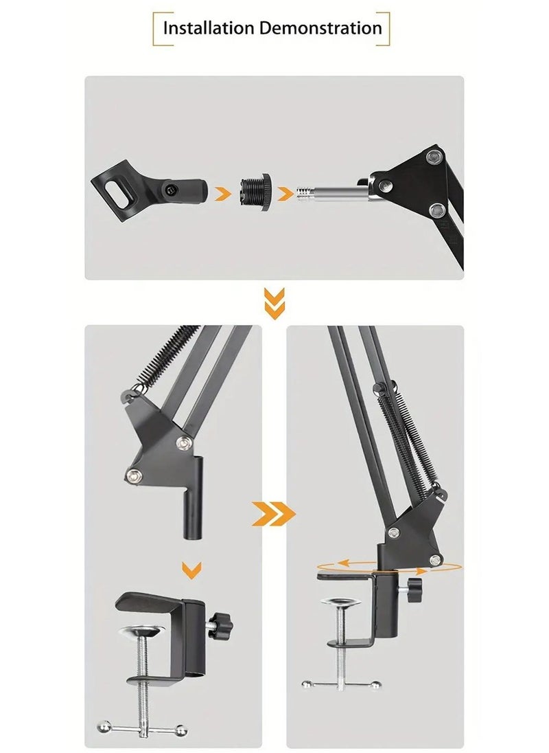 Arabest - NB35Microphone Stand Kit, Desktop Mic Clip Holder Adjustable Folding Portable Microphone Cantilever Stand - Image 1