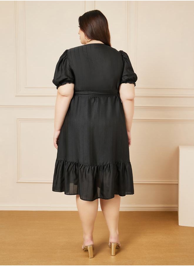 Styli - Tiered Midi Wrap Dress with Puff Sleeves - Image 1