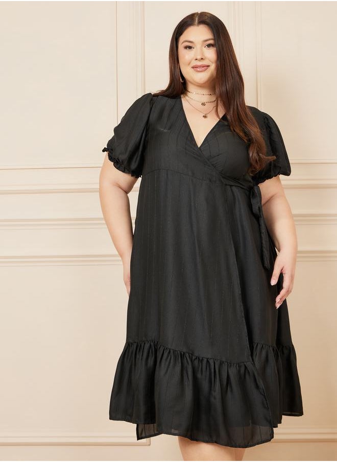 Styli - Tiered Midi Wrap Dress with Puff Sleeves - Image 1
