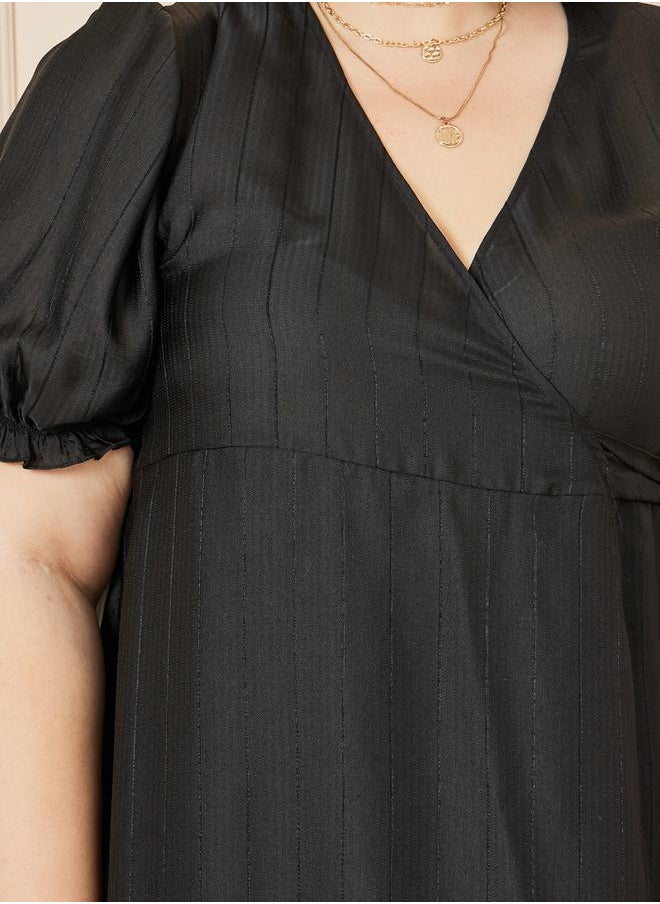 Styli - Tiered Midi Wrap Dress with Puff Sleeves - Image 1