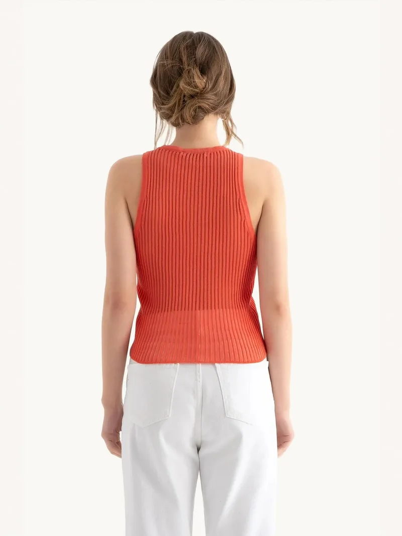 HICCUP Round Neck Ribbed Mesh Tank Top