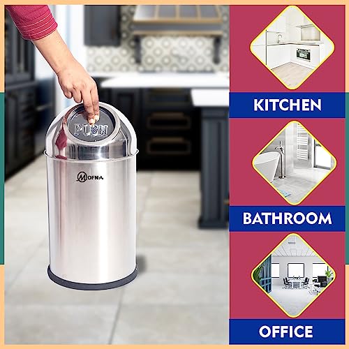 mofna Stainless Steel Push can Dustbin Trash can Paper Bin Round Shape Silver use for Home, Office, Kitchen, Bathroom Set Of 1 (Pushcan 8X28 Inch,22 Liter) - Image 4