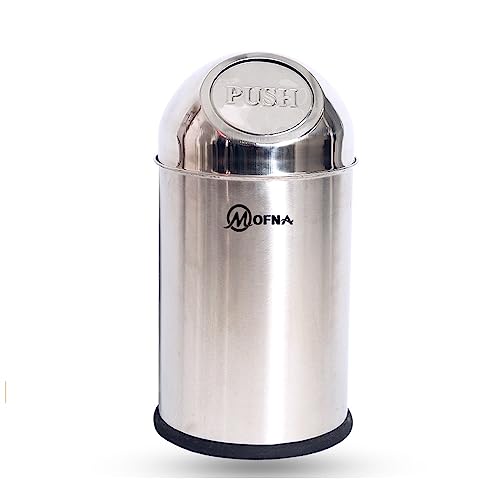 mofna Stainless Steel Push can Dustbin Trash can Paper Bin Round Shape Silver use for Home, Office, Kitchen, Bathroom Set Of 1 (Pushcan 8X28 Inch,22 Liter) - Image 1