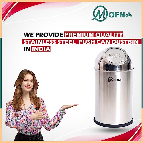 mofna Stainless Steel Push can Dustbin Trash can Paper Bin Round Shape Silver use for Home, Office, Kitchen, Bathroom Set Of 1 (Pushcan 8X28 Inch,22 Liter) - Image 5