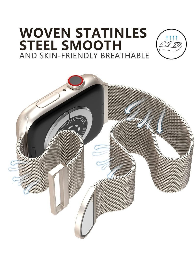 مستقبل نوفا متوافق مع سوار ساعة Apple Watch 42 مم 41 مم 41 مم 40 مم 40 مم 38 مم للنساء والرجال، سوار معصم مغناطيسي من الفولاذ المقاوم للصدأ معدني متوافق مع iWatch Series 10 9 9 8 7 7 6 5 4 4 3 2 1 SE Starlight - Image 5