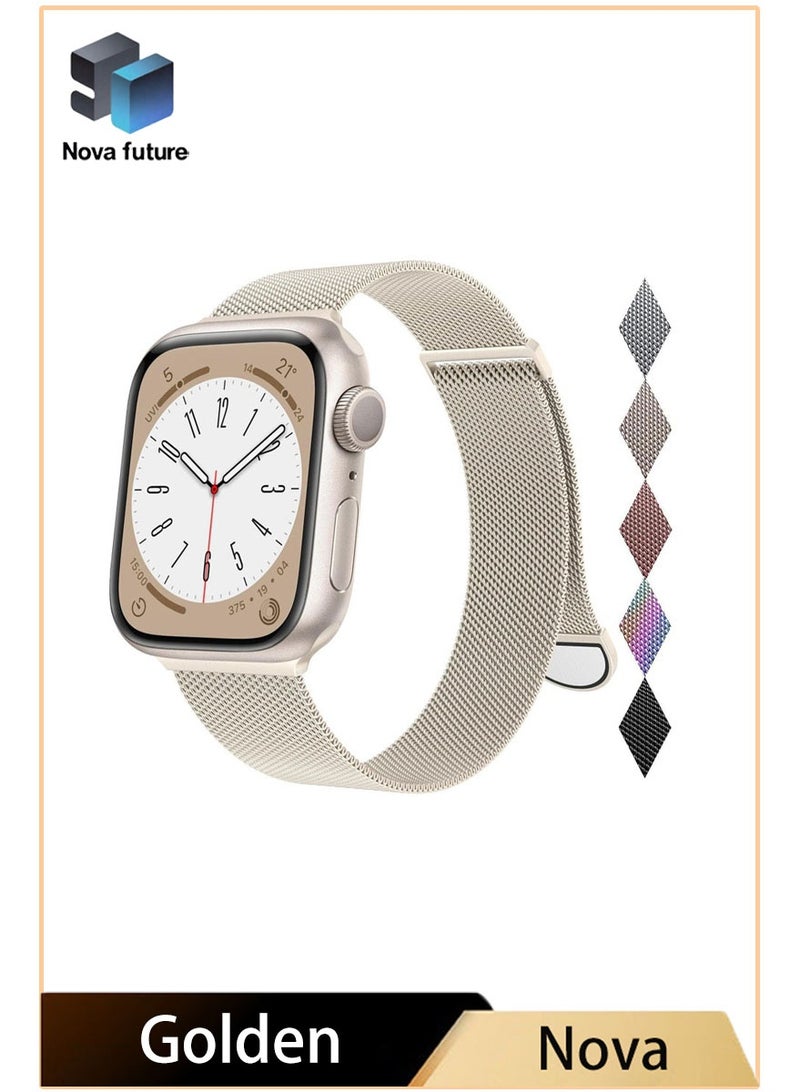مستقبل نوفا متوافق مع سوار ساعة Apple Watch 42 مم 41 مم 41 مم 40 مم 40 مم 38 مم للنساء والرجال، سوار معصم مغناطيسي من الفولاذ المقاوم للصدأ معدني متوافق مع iWatch Series 10 9 9 8 7 7 6 5 4 4 3 2 1 SE Starlight - Image 1