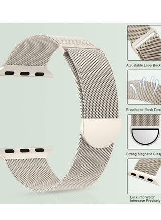 متوافق مع سوار ساعة Apple Watch 42 مم 41 مم 41 مم 40 مم 40 مم 38 مم للنساء والرجال، سوار معصم مغناطيسي من الفولاذ المقاوم للصدأ معدني متوافق مع iWatch Series 10 9 9 8 7 7 6 5 4 4 3 2 1 SE Starlight - view 3