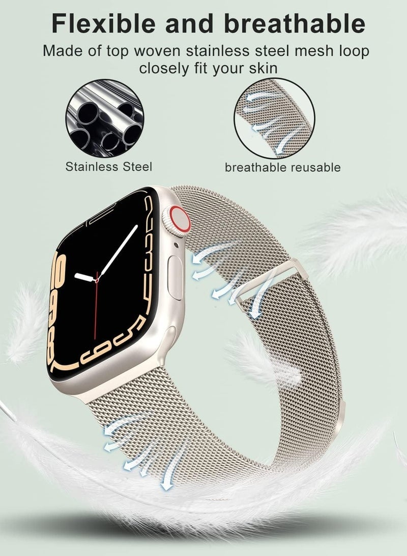 مستقبل نوفا متوافق مع سوار ساعة Apple Watch 42 مم 41 مم 41 مم 40 مم 40 مم 38 مم للنساء والرجال، سوار معصم مغناطيسي من الفولاذ المقاوم للصدأ معدني متوافق مع iWatch Series 10 9 9 8 7 7 6 5 4 4 3 2 1 SE Starlight - Image 2