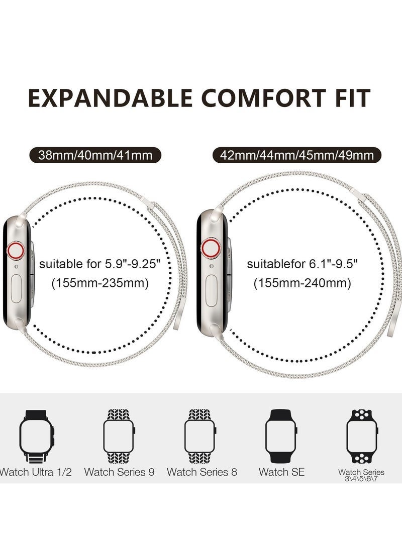 مستقبل نوفا متوافق مع سوار ساعة Apple Watch 42 مم 41 مم 41 مم 40 مم 40 مم 38 مم للنساء والرجال، سوار معصم مغناطيسي من الفولاذ المقاوم للصدأ معدني متوافق مع iWatch Series 10 9 9 8 7 7 6 5 4 4 3 2 1 SE Starlight - Image 4