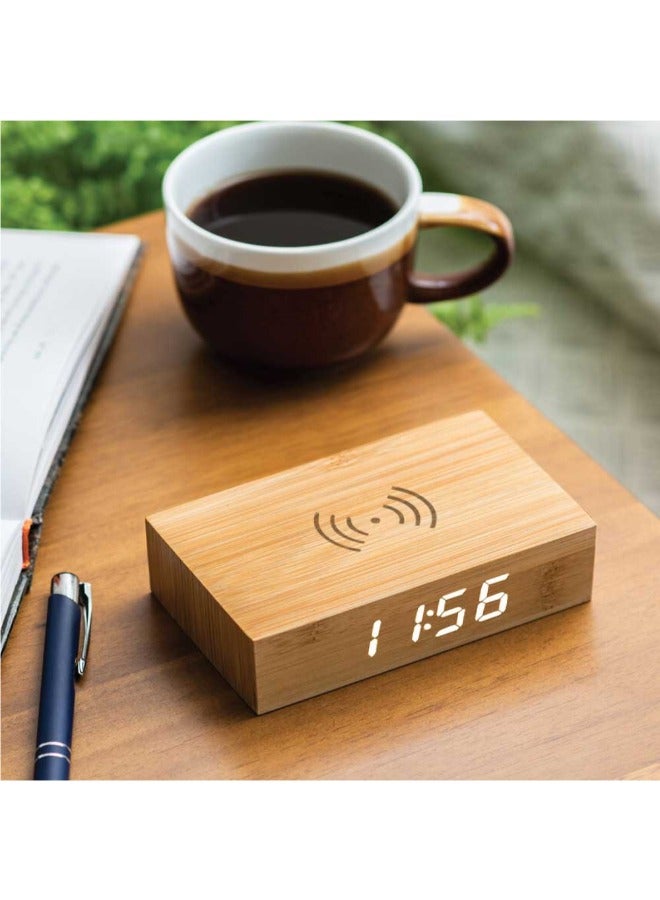 BYFT Bamboo Wireless Charger with Clock - Image 3