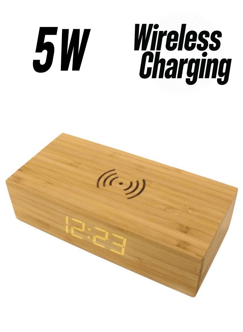 BYFT Bamboo Wireless Charger with Clock - Image 1