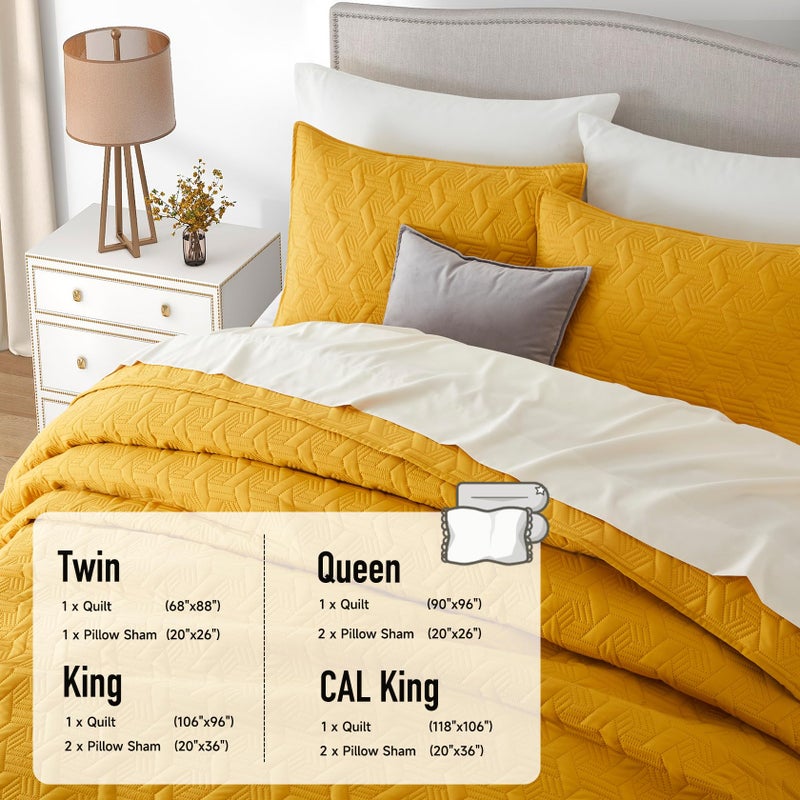 Lavsiry King Size Mustard Quilt Bedding Set  Summer Lightweight Yellow Basket Pattern Bedspread & Coverlet  Soft Microfiber Thin Comforter Set for All Seasons - 3 Piece(1 Quilt  2 Pillow Shams) - Image 5