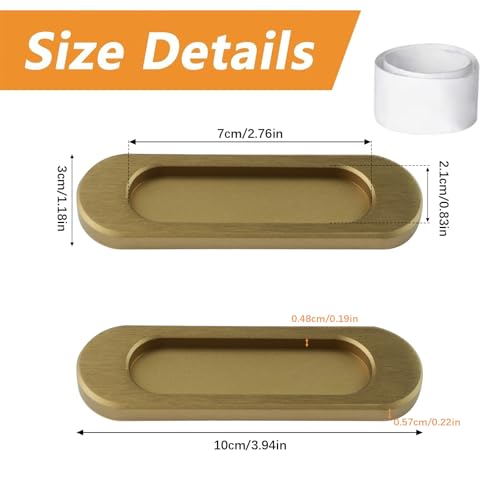 MOROBOR SelfStick Oval Sliding Door Pulls 4pcs Aluminum Alloy Hidden Recessed Pull Handle for Sliding Barn Door Closet Cabinet Drawers Bronze Gold 100mm - Image 3