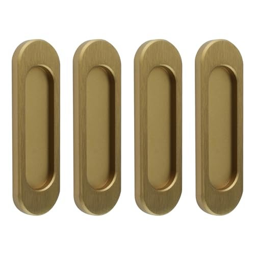 MOROBOR SelfStick Oval Sliding Door Pulls 4pcs Aluminum Alloy Hidden Recessed Pull Handle for Sliding Barn Door Closet Cabinet Drawers Bronze Gold 100mm - Image 1
