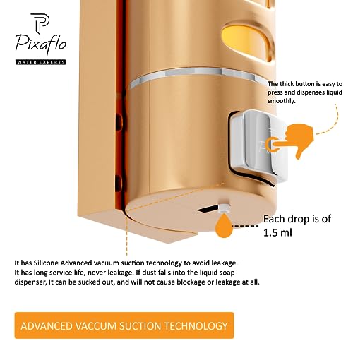 Pixaflo Elix Liquid Sanitizer Shower Gel Dish Wash Soap Dispenser for Bathroom Kitchen | 400 ml Capacity | Wall Mounted (Copper, Pack of 2) - Image 5