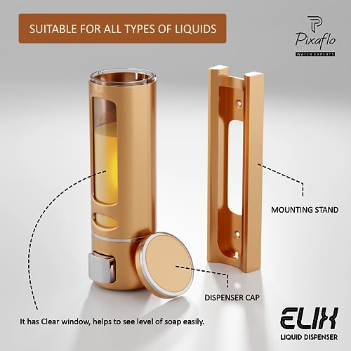 Pixaflo Elix Liquid Sanitizer Shower Gel Dish Wash Soap Dispenser for Bathroom Kitchen | 400 ml Capacity | Wall Mounted (Copper, Pack of 2) - Image 3