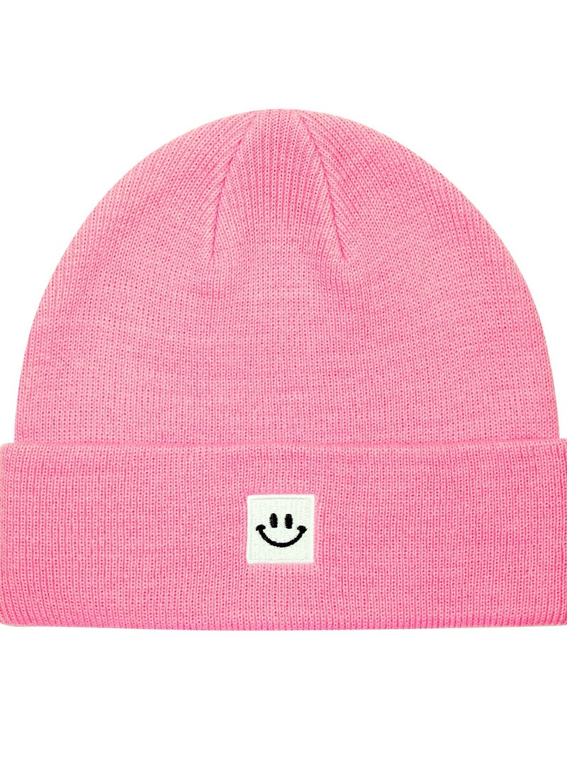 Excefore - Smile Face Winter Beanie Hats for Men and Women Stretchy Warm Thick Soft Cap Slouchy Knit Hats (Green+Pink) - Image 1