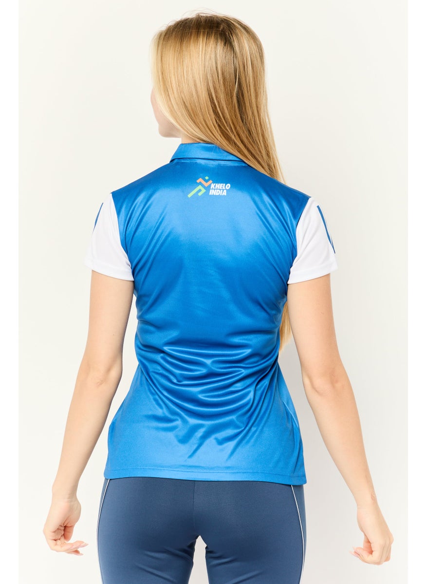Adidas - Women Sportswear Fit Short Sleeve Training Polo Shirt, Blue - Image 1